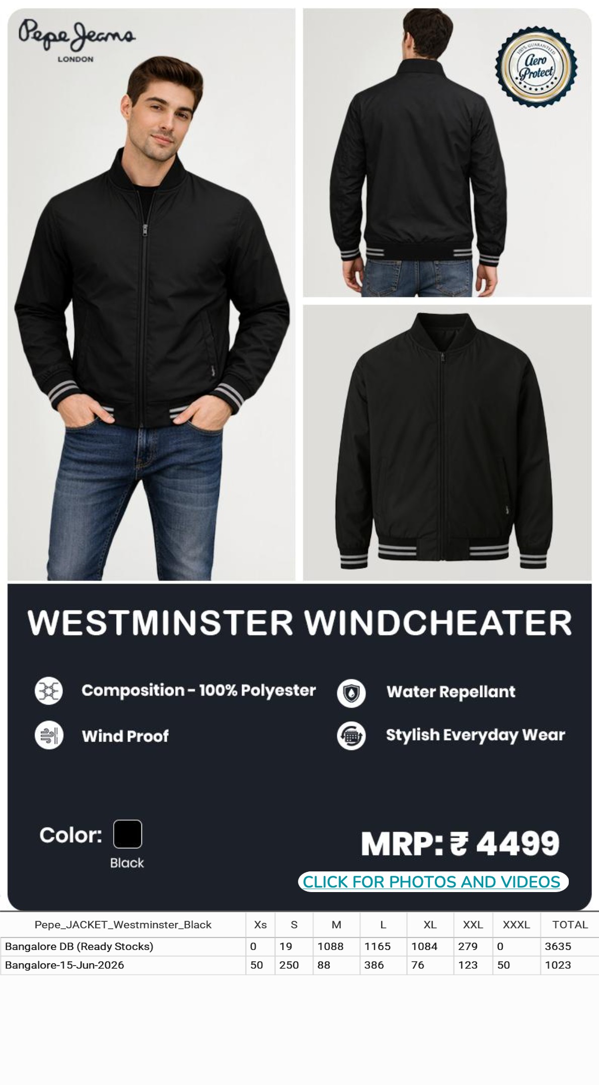 CGB1252 CGB-2026-PEPE JEANS-WESTMINSTER WINDCHEATER BLACK - Image 1
