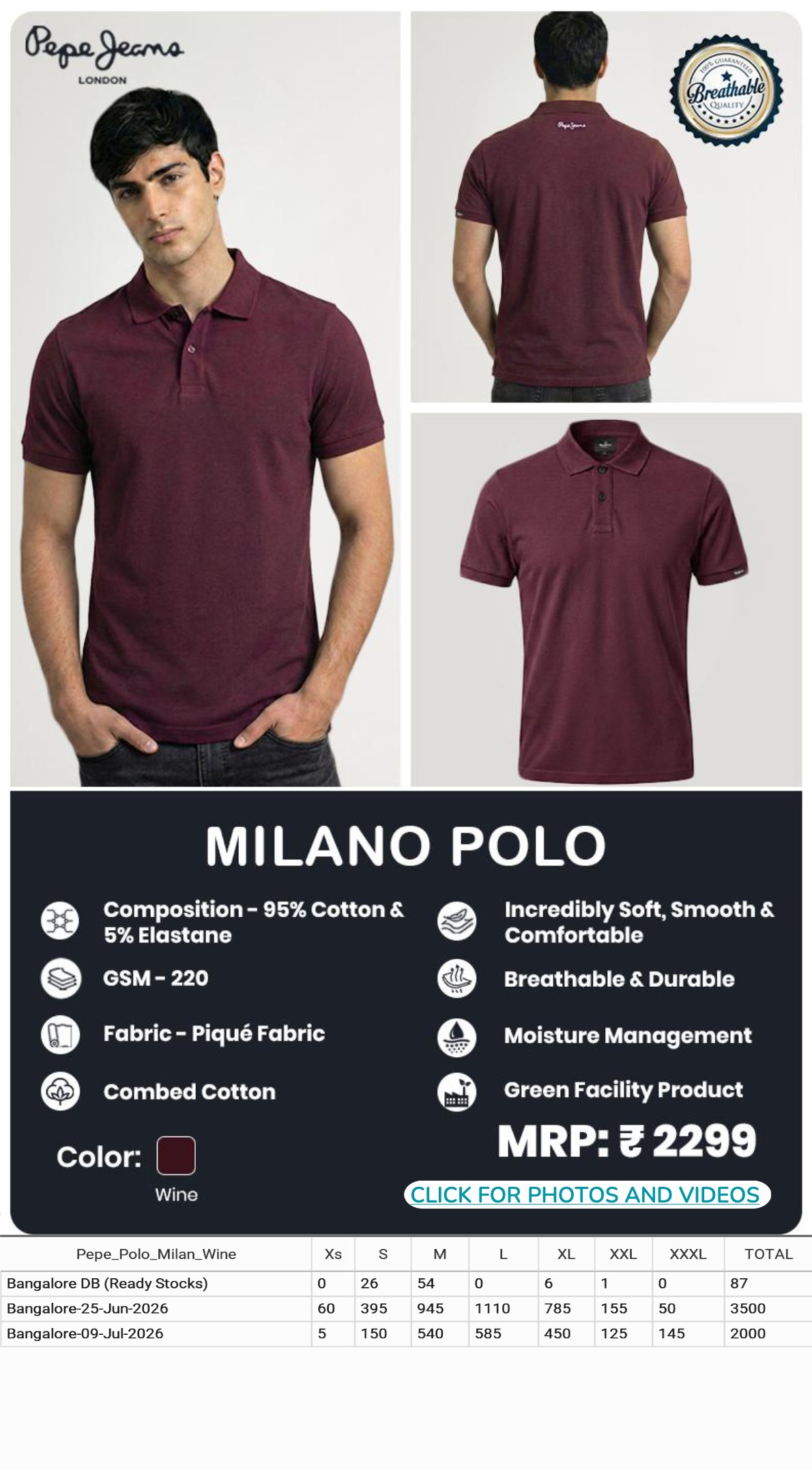 CGB1258 CGB-2026-PEPE JEANS-MILANO POLO WINE - Image 1