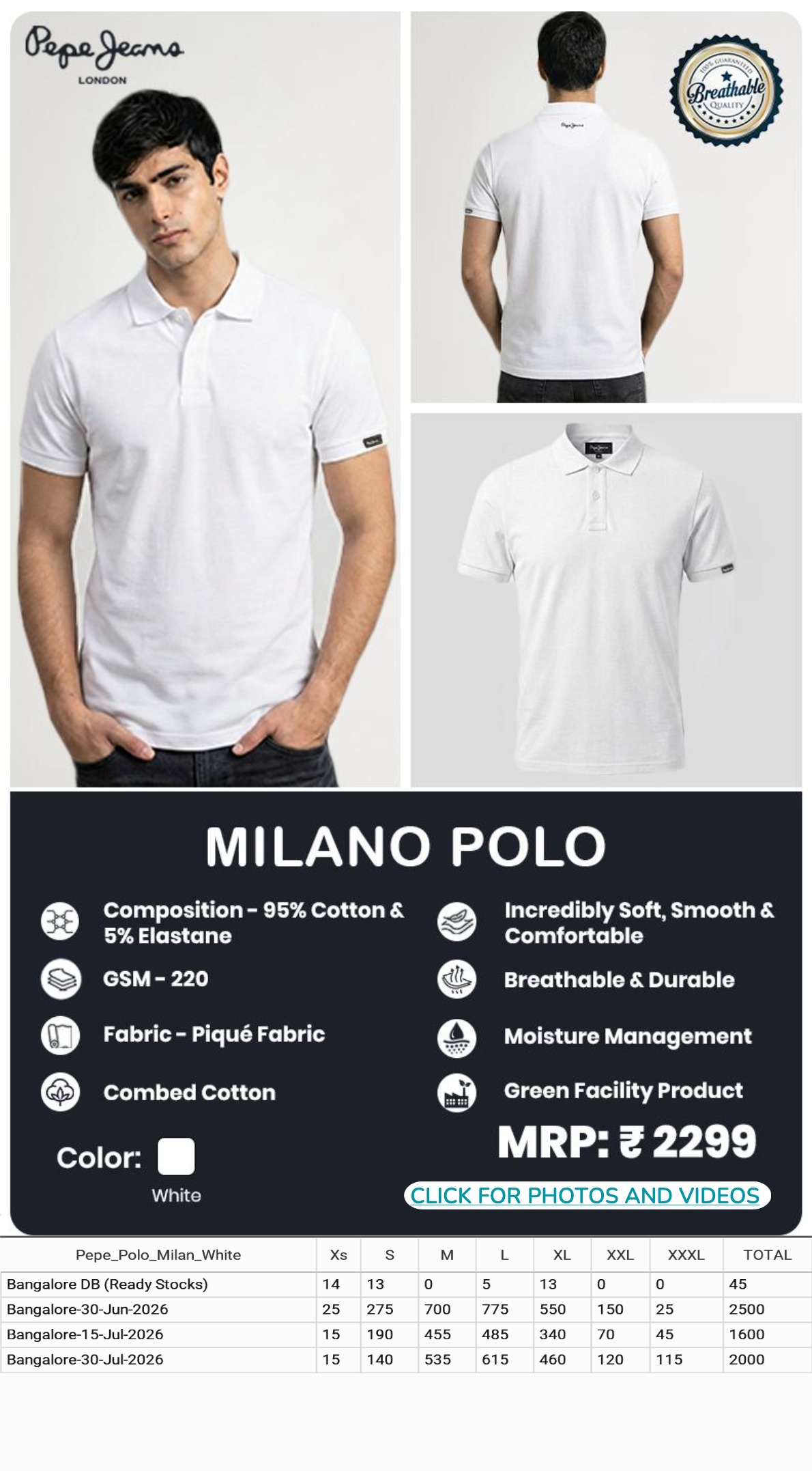 CGB1259 CGB-2026-PEPE JEANS-MILANO POLO WHITE - Image 1