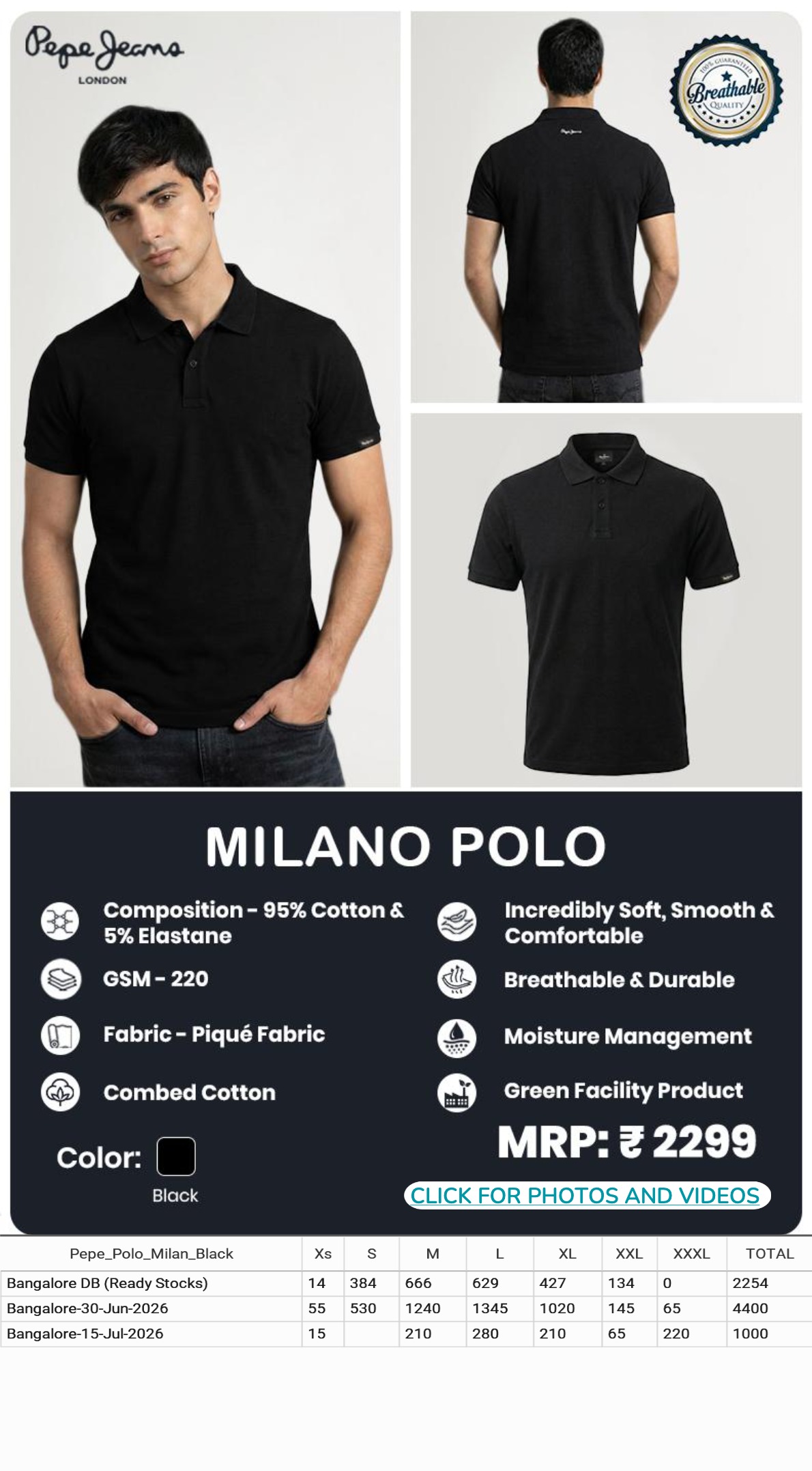 CGB1262 CGB-2026-PEPE JEANS-MILANO POLO BLACK - Image 1