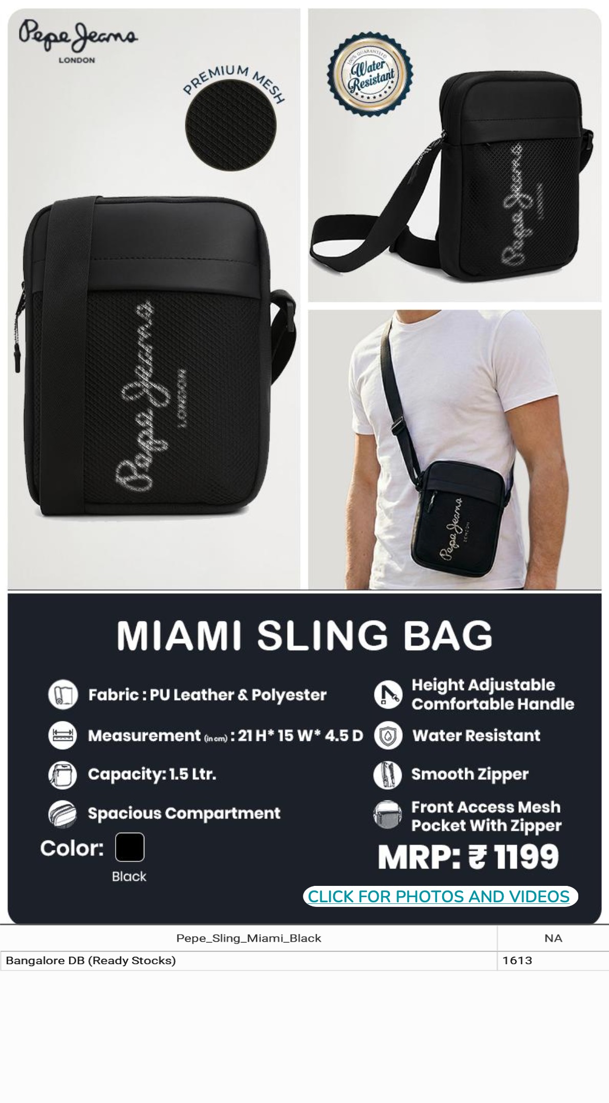 CGB1264 CGB-2026-PEPE JEANS-MIAMI SLING BAG BLACK - Image 1