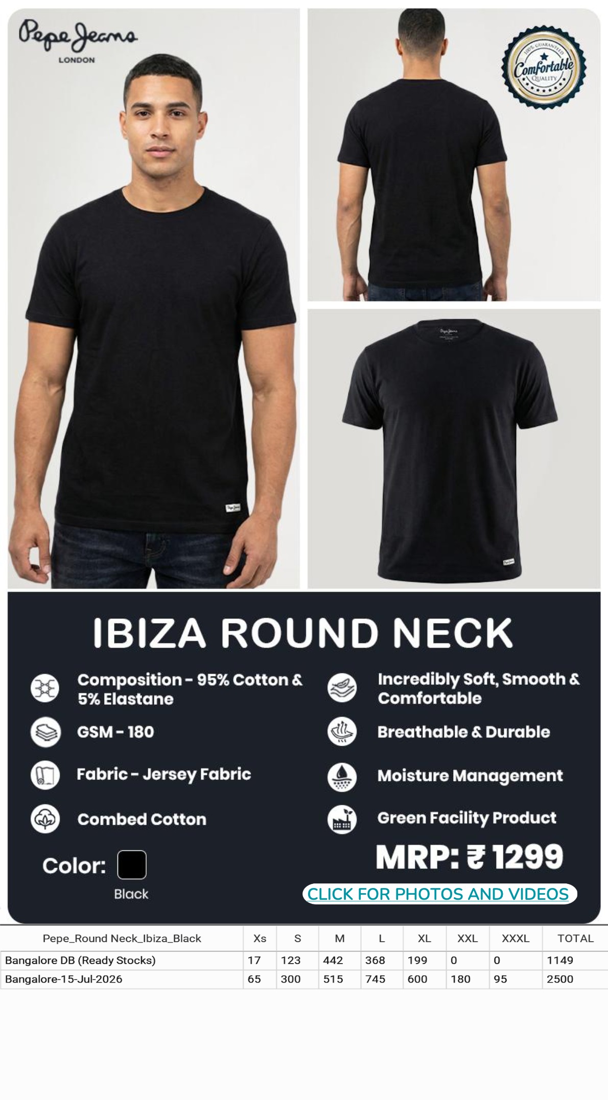 CGB1268 CGB-2026-PEPE JEANS-IBIZA ROUND NECK BLACK - Image 1