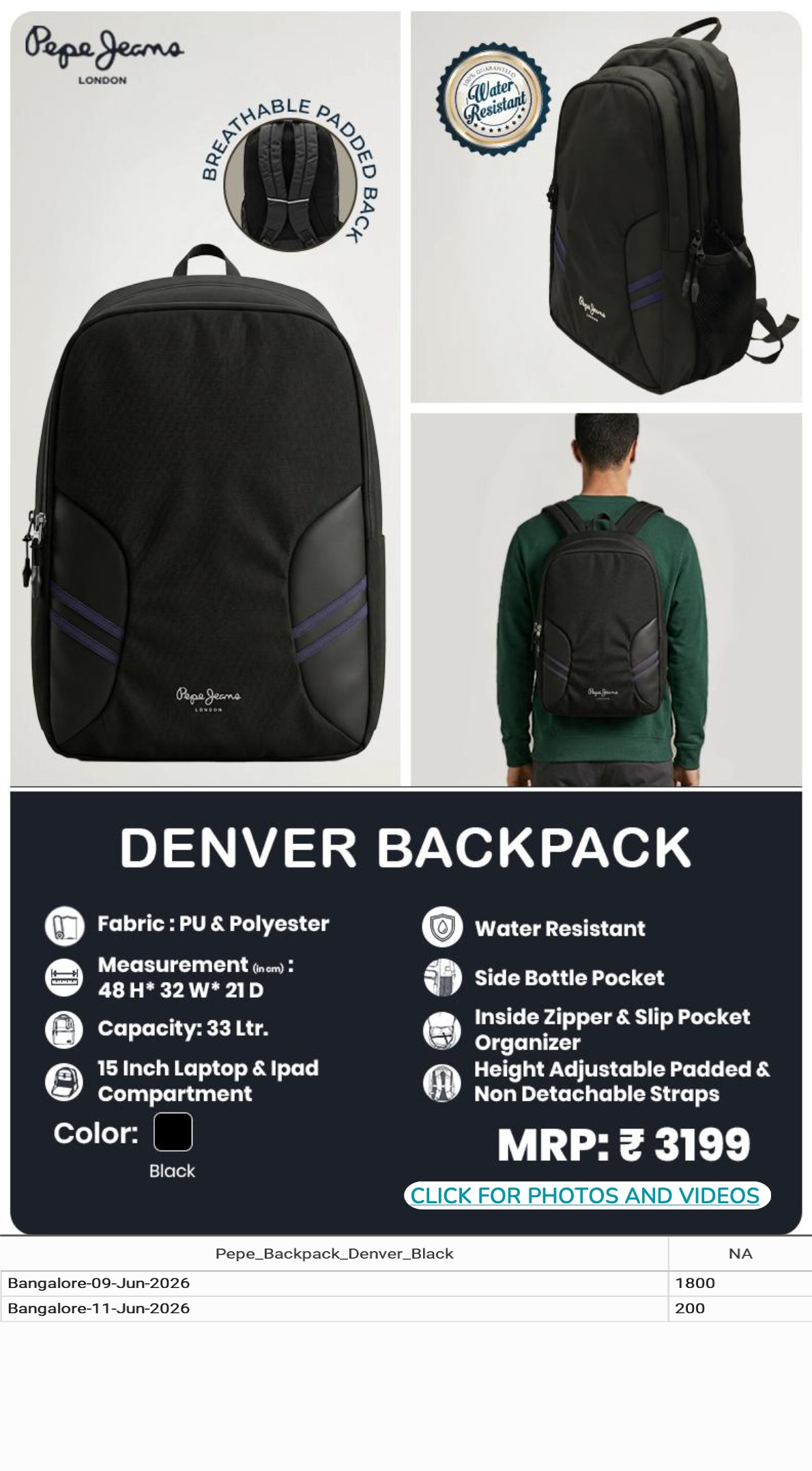 CGB1274 CGB-2026-PEPE JEANS-DENVER BACKPACK BLACK - Image 1