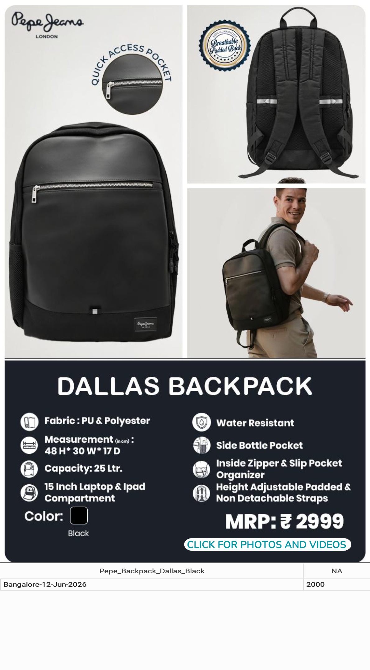 CGB1275 CGB-2026-PEPE JEANS-DALLAS BACKPACK - Image 1