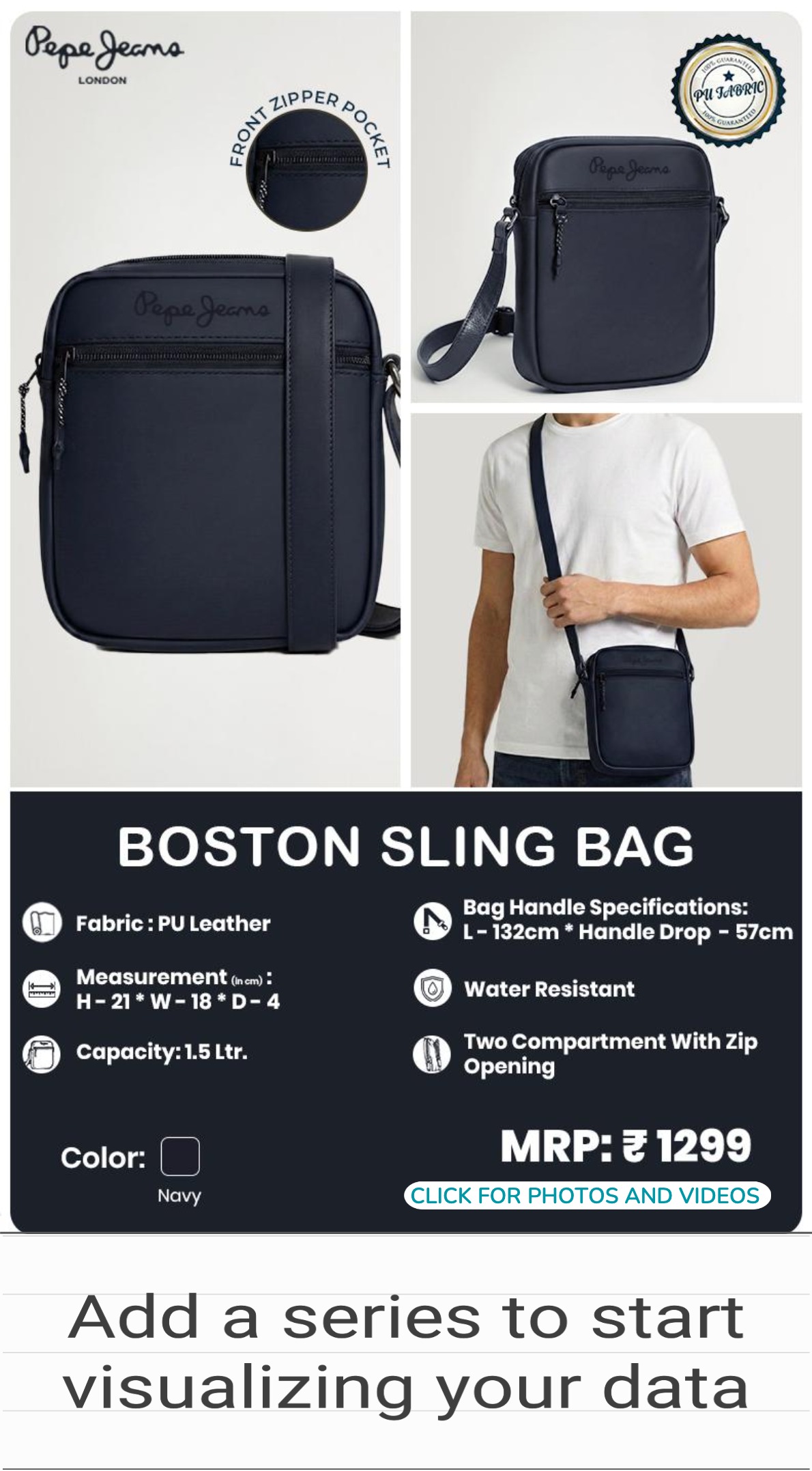 CGB1277 CGB-2026-PEPE JEANS-BOSTON SLING BAG NAVY - Image 1